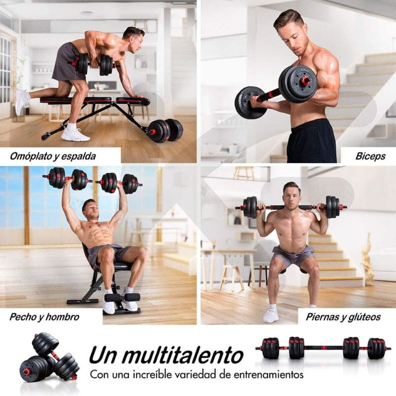 SET de Pesas Completo 44 LBS + Barra Acolchada GRATIS 🔥 KIT COMPLETO
